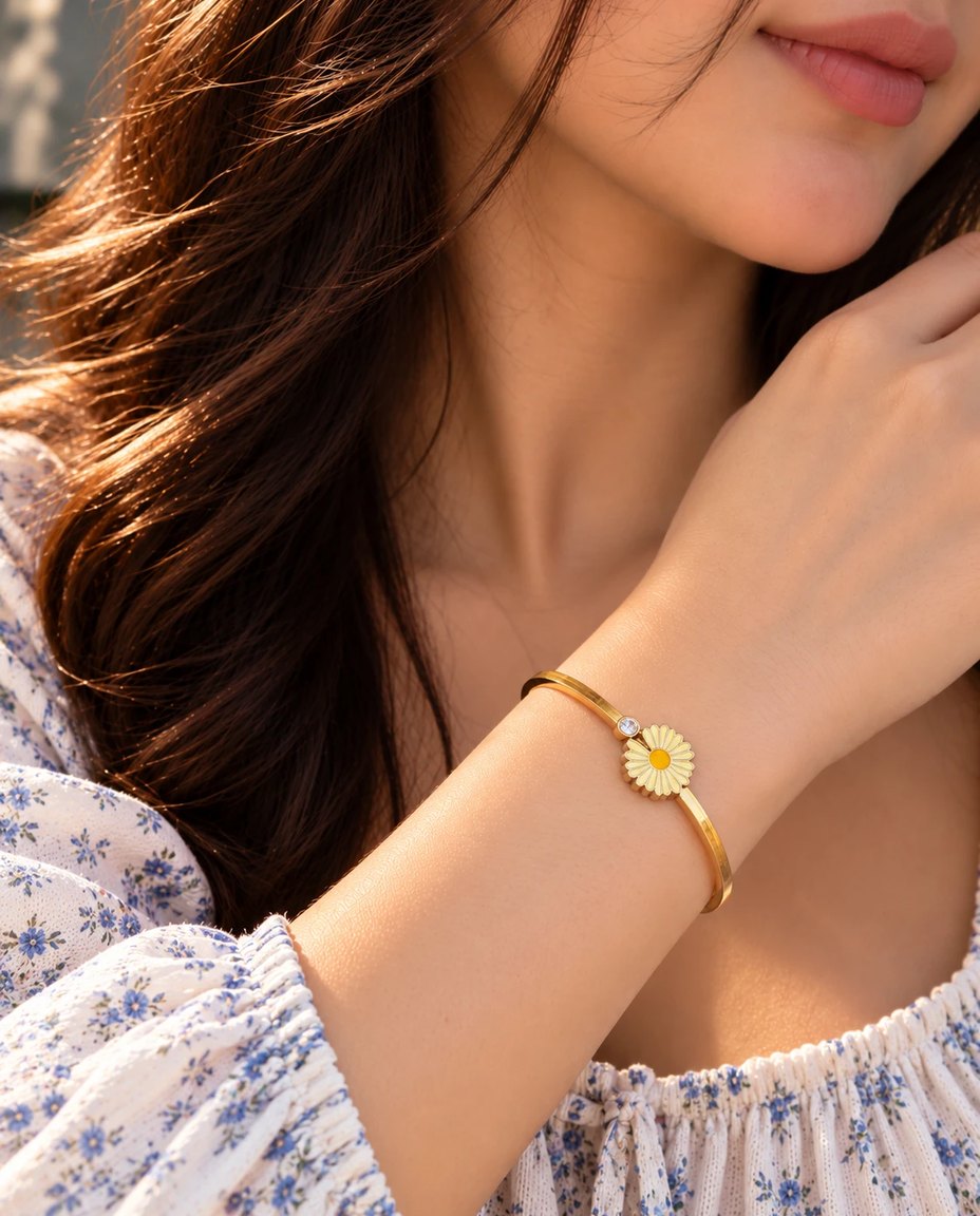 Yellow Daisy Gold Cuff Bracelet